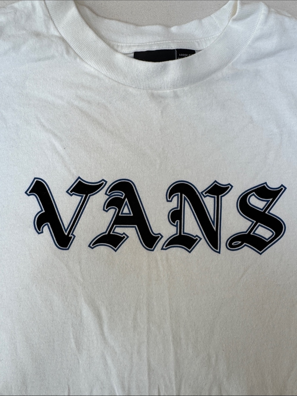 Vans White Short Sleeve Tee with Black Old English Logo